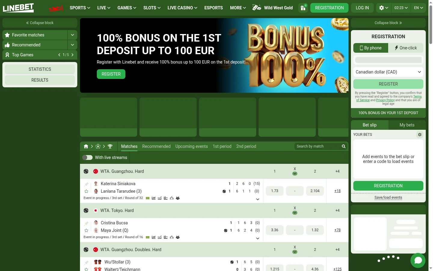 The Linebet home page on linebet.com